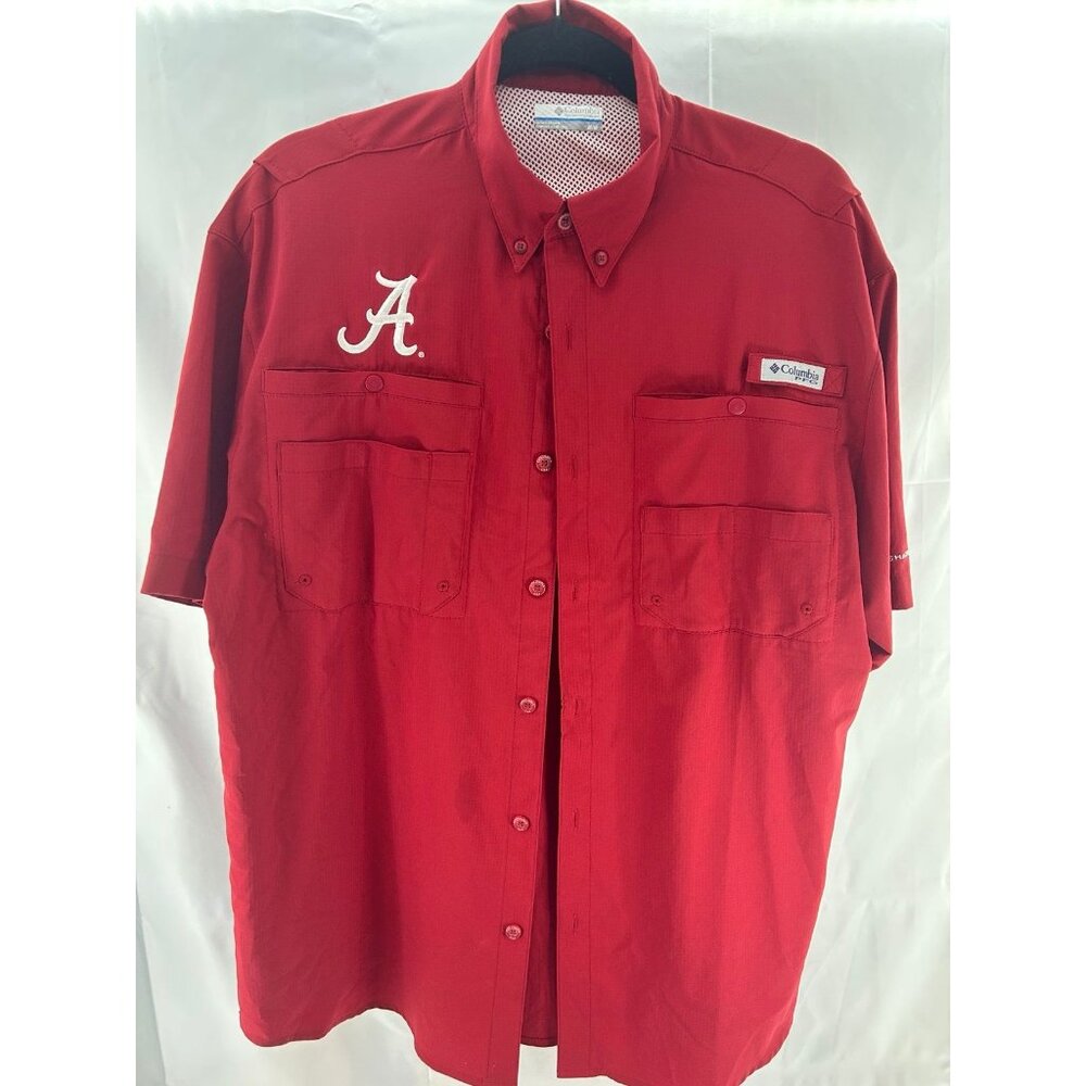 Men’s Columbia Tamiami Polyester PFG Alabama Crimson Tide ButtonUp Red Shirt SzM